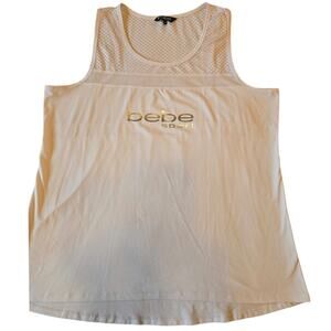 Sz 1X BEBE SPORT White Silver Logo Mesh Racerback Active Tank